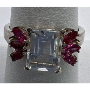 925 STERLING SILVER RING WITH PINK & COLORLESS SPINEL   SIZE 7.5